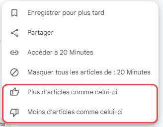 Google Actualité choix d'articles