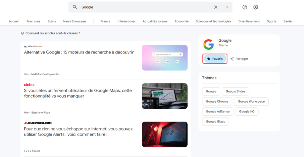 Google Actualité favoris