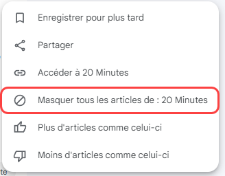 Google Actualité masquer des articles