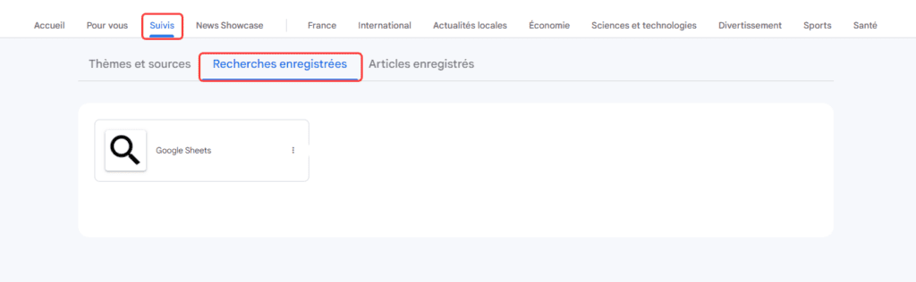 Google Actualité recherches enregistrées